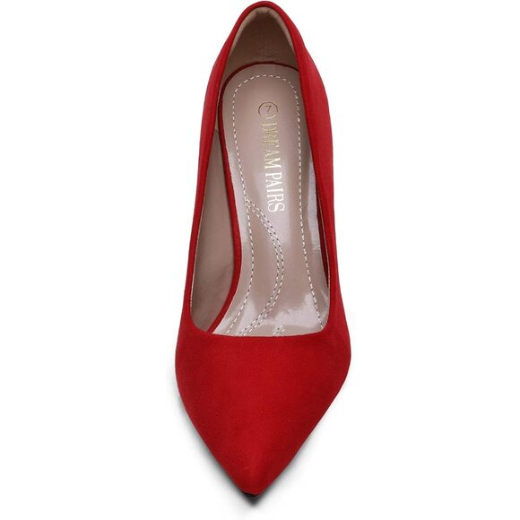Dream Pair Women Red Suede Faux Leather Kucci Pointed Toe High Heel Pumps Shoes - Picture 3 of 8